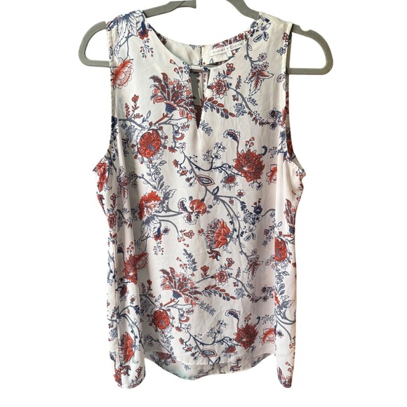 Violet + Claire Tops - EUC Violet & Claire Floral Paisley Sleeveless Blouse White Large Keyhole Back